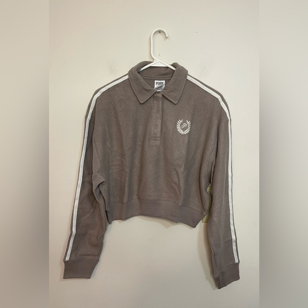 VICTORIA'S SECRET PINK  FLEECE CROPPED POLO SWEATSHIRT. NWT - Picture 6 of 16